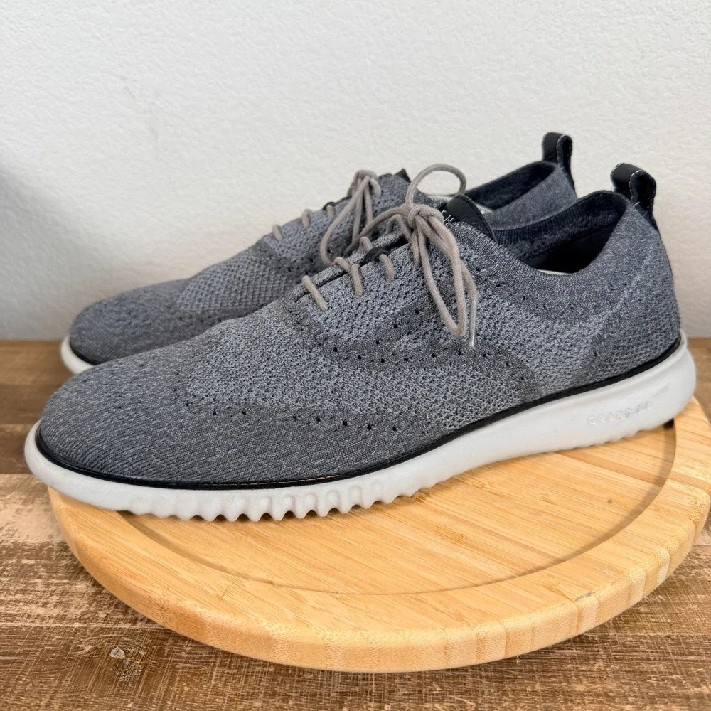 Cole Haan Zerogrand Stitchlite Wingtip Oxford Shoes Mens 13M Grey Knit C27568